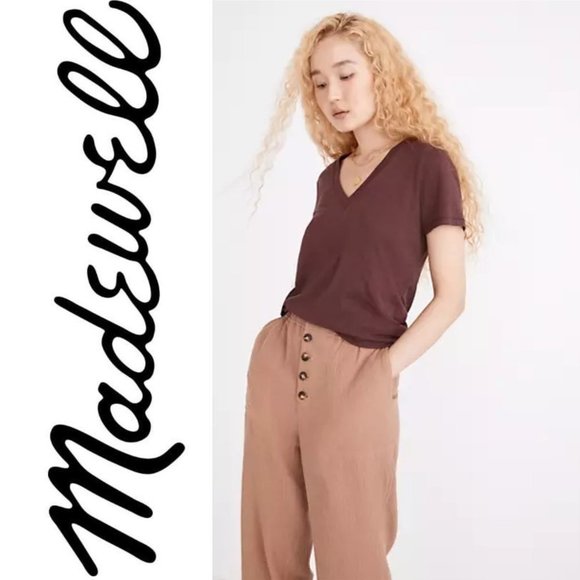 NEW Madewell Softfade Cotton V-Neck Relaxed T-Shirt Dusty Burgundy, Size X-Small - Picture 2 of 6